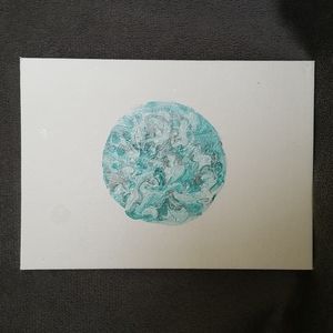 5×7 Teal White and Silver Marble Painting